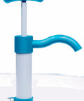 Rock Solid PVC Piston Drum Pump Featuring No Mess Discharge Spout For Dumping Acids Oils Soap And Solvents With Dead Simple Hand Squeeze Action That Kicks Out 8 Oz Per Stroke.