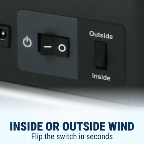 GoDEX T10 Label Rewinder Machine For Desktop And Industrial Printers Featuring Variable Speed Control Zero Drama Roll Catcher Compact Build For A No Sweat Label Station Plug And Play Setup switch panel with inside and outside wind options.