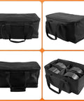 Waterproof Par Light Bag For Four Par Spotlight Lights open to show divided compartments and padded accessory pocket