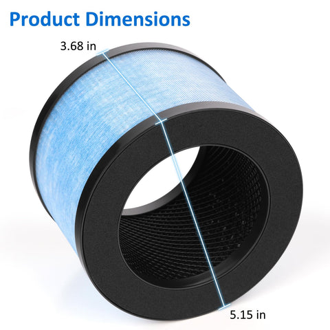 True HEPA Replacement Filter For Air Purifiers That Fits AROEVE MK01 MK06 VOOPNU DHJH12 Kloudi DHJH01 3-pack dimensions