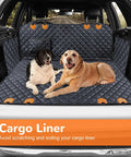 Two dogs sitting on heavy duty waterproof dog car seat cover hammock with side flaps for easy entry, 600D durable, SUV trunk