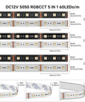 Five Color In One LED Strip Lights With RGBWW And RGB CCT Tunable White From 2700K To 6500K Dimmable 16.4ft 5050 RGB CCT IP Rated