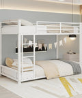 Metal Twin Over Twin Bunk Bed With Noise Reduction Durable Steel Frame Rust Resistant White Finish Safe Guard Rails