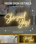 She Said Yes Neon Sign Warm White LED Wall Decor For Proposals And Engagements USB Powered Letter Neon Lights For Bachelorette Parties Bridal Showers And Romantic Nights