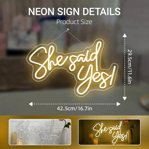 She Said Yes Neon Sign Warm White LED Wall Decor For Proposals And Engagements USB Powered Letter Neon Lights For Bachelorette Parties Bridal Showers And Romantic Nights