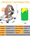 Compact Electric Mini Belt Sander Featuring Slick 7 Speed Controls And Hella Precise Angle Adjustments For Wood Metal Projects with copper motor and steel base.