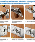Installation steps of Six Pack Stainless Steel Cabinet Hinge Repair Plates With 36 Self Tapping Screws For Furniture on cabinet.