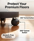 14.2 Inch Round Planter Caddy With Heavy Duty Smooth Gliding Casters, showcasing scratch-free 360° swivel casters on hardwood floor.