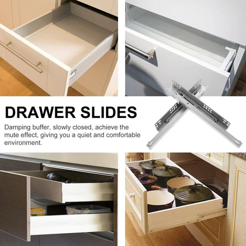 Full Extension Drawer Slides For Cabinets And Furniture With Telescopic Rails, Easy Tool-Free Install, Detachable Quick-Release Latches