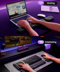 Ergonomic Wrist Rest For Keyboard And Mouse, Memory Foam Arm Cushion with Soft Lycra Cover, shown in office and gaming setups
