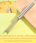 4 Piece Pineapple Eye Remover Kit With Stainless Steel Core Cutter And Peeler Easy Slicer For Kitchen And Home Use demonstrates V cutter.