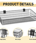 2 Pack Slatwall Baskets Heavy Duty Metal Wire Mounted Hanging Storage Display Baskets 23.6 Inch Width, black, front view