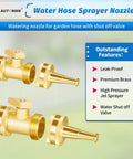 Heavy Duty Brass Hose Nozzle Set With Shutoff Valves And Jet Nozzles, High Pressure Water Sprayer For Garden And Car Wash, Three Quarter Inch GHT