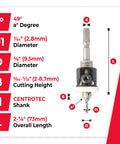 Slick Finishing Carbide Tipped 82 Degree Countersink Drill Bit With Adjustable Revolving Depth Stop dimensions guide.