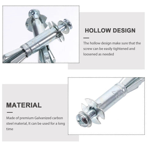 Ultra Durable Hollow Wall Anchors Kit With Threaded Inserts For Metal And Toggle Nuts, galvanized carbon steel, close-up view