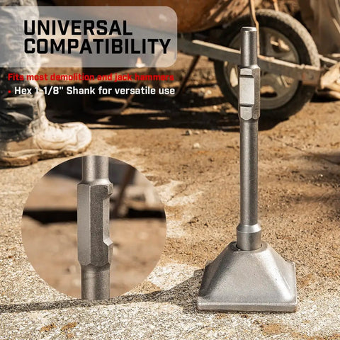 One And One Eighth Inch Hex Tamper Shank And Plate For Electric Jack Hammer Chisel Dirt Compactor on construction site