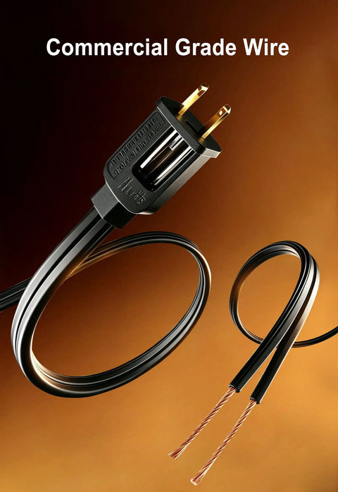 Close-up of commercial grade wire with plug and exposed ends for Outdoor 100Ft Globe String Lights With 52 Dimmable G40 LED Bulbs