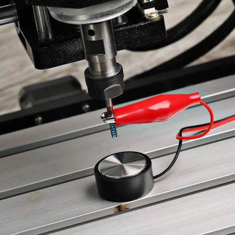 Close-up of CNC Router Z Axis Tool Setting Touch Probe For Mach3 And Grblcontrol Candle Auto Return To Predefined Position in use