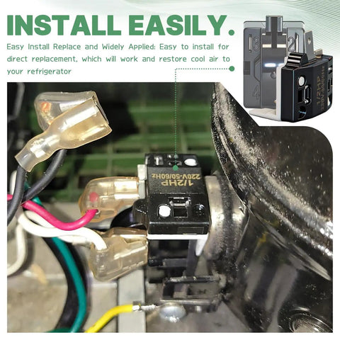 Two Piece PTC Starter Relay And Overload Protector Kit installed in mini fridge compressor