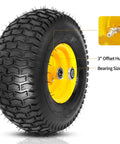 15x6.00-6nhs Beefed Up Lawn Mower Tires and Wheels Set Front Pneumatic Replacement for Riding Mowers and Tractors Three Inch Offset Hub Three Quarters Inch Bearing Two Pack Yellow Compatible With John Deere Mowers