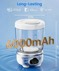 Slick Foldable Mini Washing Machine With 1.6 Liter Capacity And Rechargeable Power for hassle free washing, 5.7in wide, 8.9in tall, 6000mAh battery.