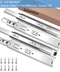 22 Inch Full Extension Drawer Slides Four Pairs Heavy Duty Ball Bearing Side Mount Runners For Dresser Kitchen Cabinet And Pantry Drawers shown with screws.