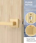 6 Pack Satin Brass Interior Door Handles With Passage Function, Heavy Duty Hall And Closet Door Lever Knobs, square strike detail