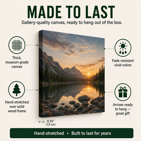 Made to Last gallery-quality canvas depicting soaring gliders over majestic mountain landscape with serene skies, ready to hang.