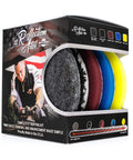 Buff and Shine Reflection Artist 6 Inch Buffing Kit box with Grey Uro-Wool Blend, Uro-Fiber, Maroon, Dark Blue, Yellow Foam Pads visible