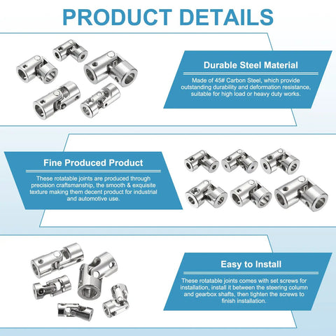 Five Pack Universal Joint Shaft Couplings 3.17mm To 5mm Inner Diameter Rotatable Steering Shaft Joint With Screws For RC Cars Robots And Boat Drive Systems, 45# steel