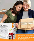 Mixer Bowl Covers Splatter Guard Lids For 4.5 To 5 Quart Tilt Head Stand Mixer Two Pack Keeps Mess Down packaging with two women gifting.