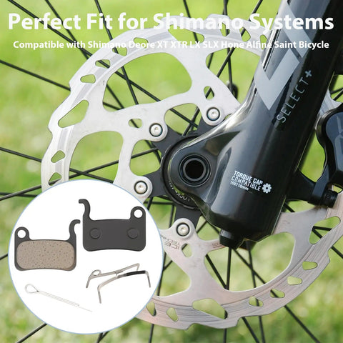 6 Pairs Bike Brake Pads For Disc Brakes, All Weather Stopping Power For Mountain And Road Rides, with Shimano caliper compatibility.