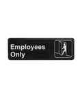 Employees Only sign, 9 x 3 in, black ABS plastic with white text and symbol for restricted areas
