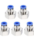 Five Pack Push To Connect Pneumatic Fittings One Half NPT Female, 0.31 Inch Tube OD, Nickel Plated Brass Quick Connect Adapters