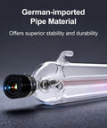 Rock Solid 100W Co2 Laser Tube With Brushed Copper Ends And Borosilicate Glass Max 130Watts 1450Mm X 80Mm showing the German-imported pipe material.