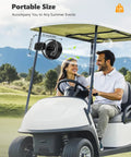 Rechargeable Clip On Mist Fan With Bright Led Light And Smooth Swivel For Golf Carts Strollers Rv Trips And Camping chases the sweat on a golf cart.