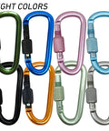 Eight Pack D Shape Carabiner Clips With Screw Gate Two Point Two Inch Aluminum Alloy Key Chain Buckle Mini Keyring Hook in various colors