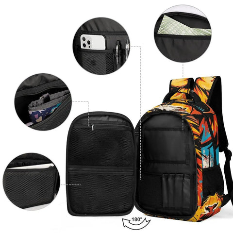 Hip Hop Leo Printed Unisex Backpack with large capacity, breathable fabric, polyester, sturdy zippers, multiple interior pockets