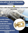 No Sweat Adjustable Cable Stop Barrel Kit With Heavy Duty Threaded Cable Adjusters For Motorcycles Go Karts And Brake Systems - 1/8 inch diameter cable compatibility showcased.