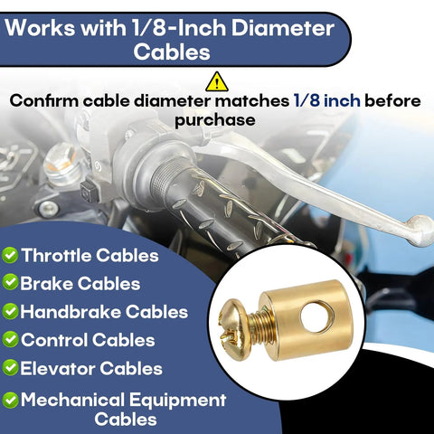 No Sweat Adjustable Cable Stop Barrel Kit With Heavy Duty Threaded Cable Adjusters For Motorcycles Go Karts And Brake Systems - 1/8 inch diameter cable compatibility showcased.