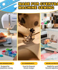 Close-up of sewing machines in use, highlighting the 4 In 1 Sewing Machine Needle Threader With Magnetic Tool.