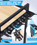 Close-up of Three Tier Fishing Rod Holder Rack for Garage Up to Eight Rods and Gear Organizer showing hooks and details.