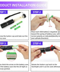 Product installation guide for Tiny But Mighty Portable UV Black Light Flashlight With 12 LEDs showing battery placement.