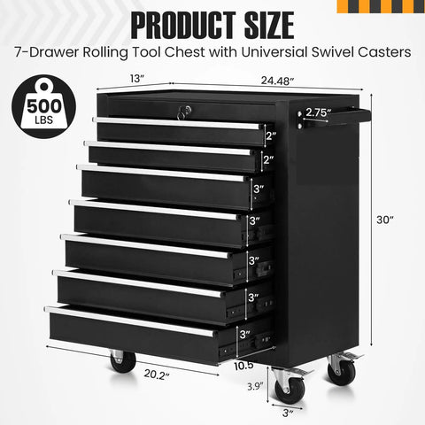 7 Drawer Metal Rolling Tool Chest On Wheels With Locking System Heavy Duty Tool Storage Cabinet for Garage side view