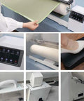 Commercial Grade Rotary Steam Iron With Massive 36 Inch Roller And Continuous Steam Generator showing control panel, foot pedal, and steam function.