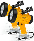 2 Pack Rechargeable Spotlight Flashlights 1,000,000 Lumen Beast Bright IP67 Waterproof Handheld Search Light in orange, water-resistant feature