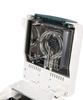 Top Shelf Halogen Moisture Analyzer For Food And Industrial Labs Featuring Snappy 110 Gram Capacity No Sweat 0.01 Percent Accuracy Includes Durable Sample Trays And Easy RS232 Data Link close-up of halogen heating element and interior design.