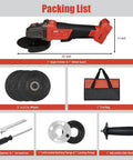 18V Cordless Angle Grinder With Brushless Motor, Eight Thousand RPM Beast For Cutting, Grinding, Polishing Metal, Includes Three Four And One Half Inch Wheels And Handy Tool Bag, Tool Only Battery Not Included, Pro Grade Performance packaging with grinder and accessories