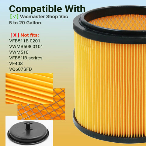2 Pack Replacement Cartridge Vacuum Filter For 5 To 20 Gallon Wet Dry Vacs VBV1210 Compatible Shop Vac Filter fits Hart Vacuums