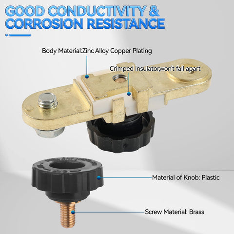 Side Post Battery Disconnect Switch For Cars Trucks And Boats Quick Cutoff Isolator Kill Switch Battery Drain Prevention Durable Zinc Alloy Copper Plating